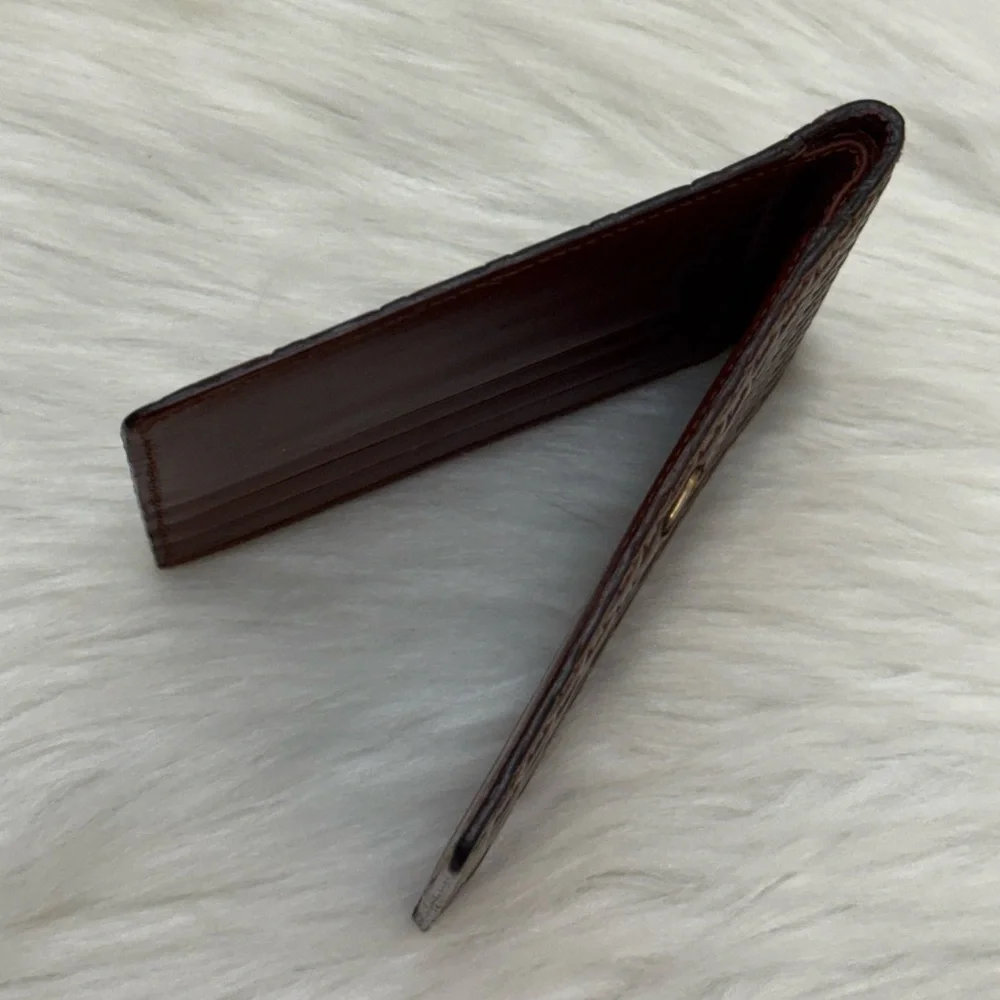 SALVATORE FERRAGAMO - BROWN WOVEN LEATHER BI-FOLD WALLET